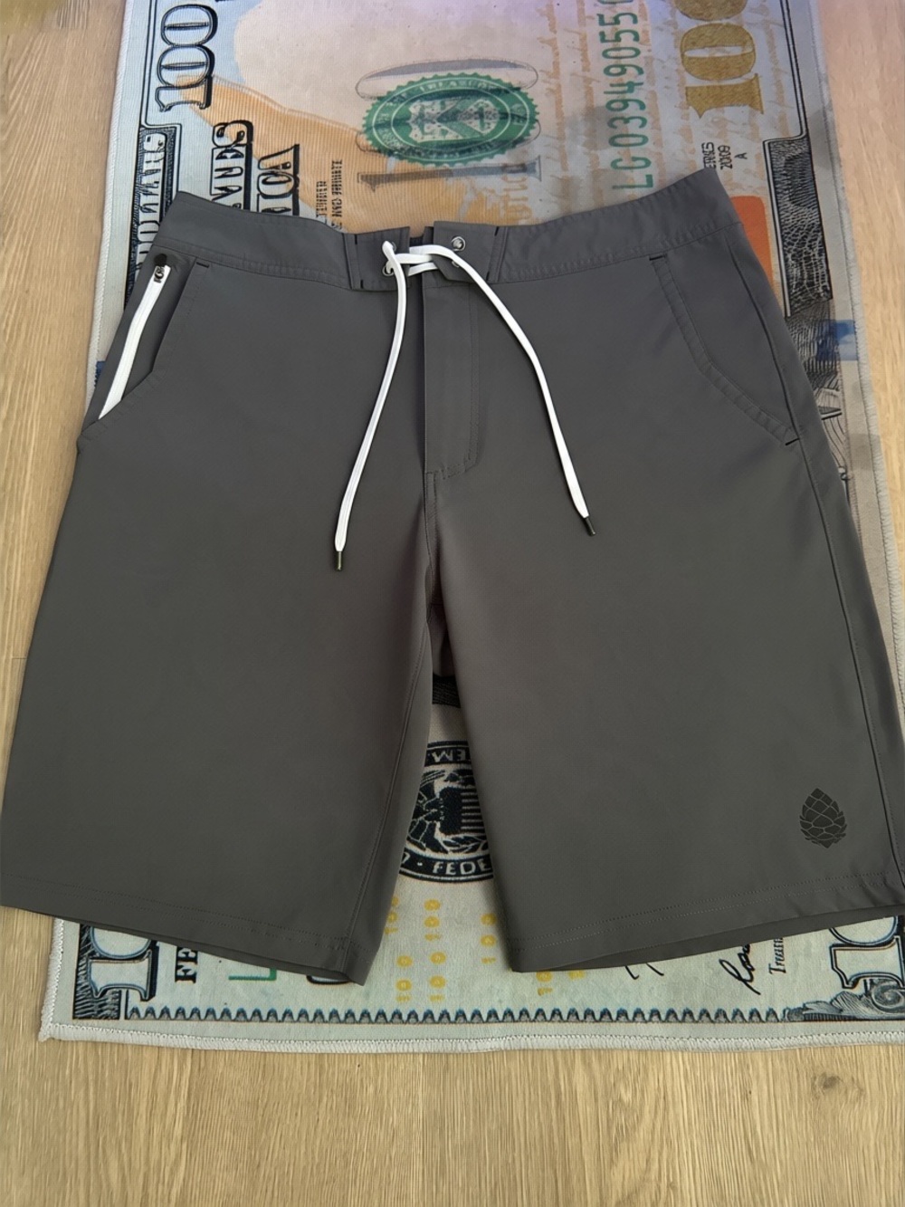 Stio Men's Charcoal Gray Swim Board Shorts with White Drawstring